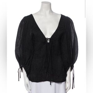 Rosie Assoulin Black Tie Neck Top